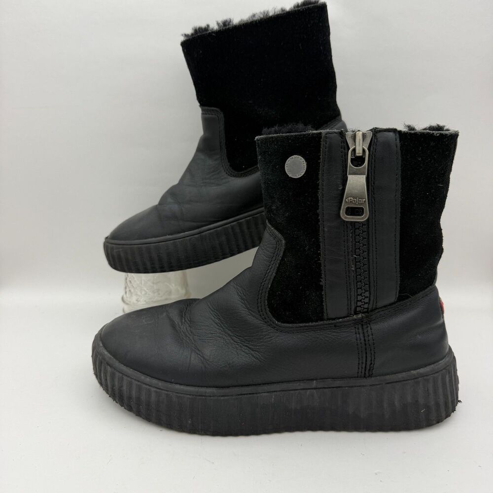 Pajar Canada Waterproof Sheepskin Lined Winter Boots Black Leather Suede Women's